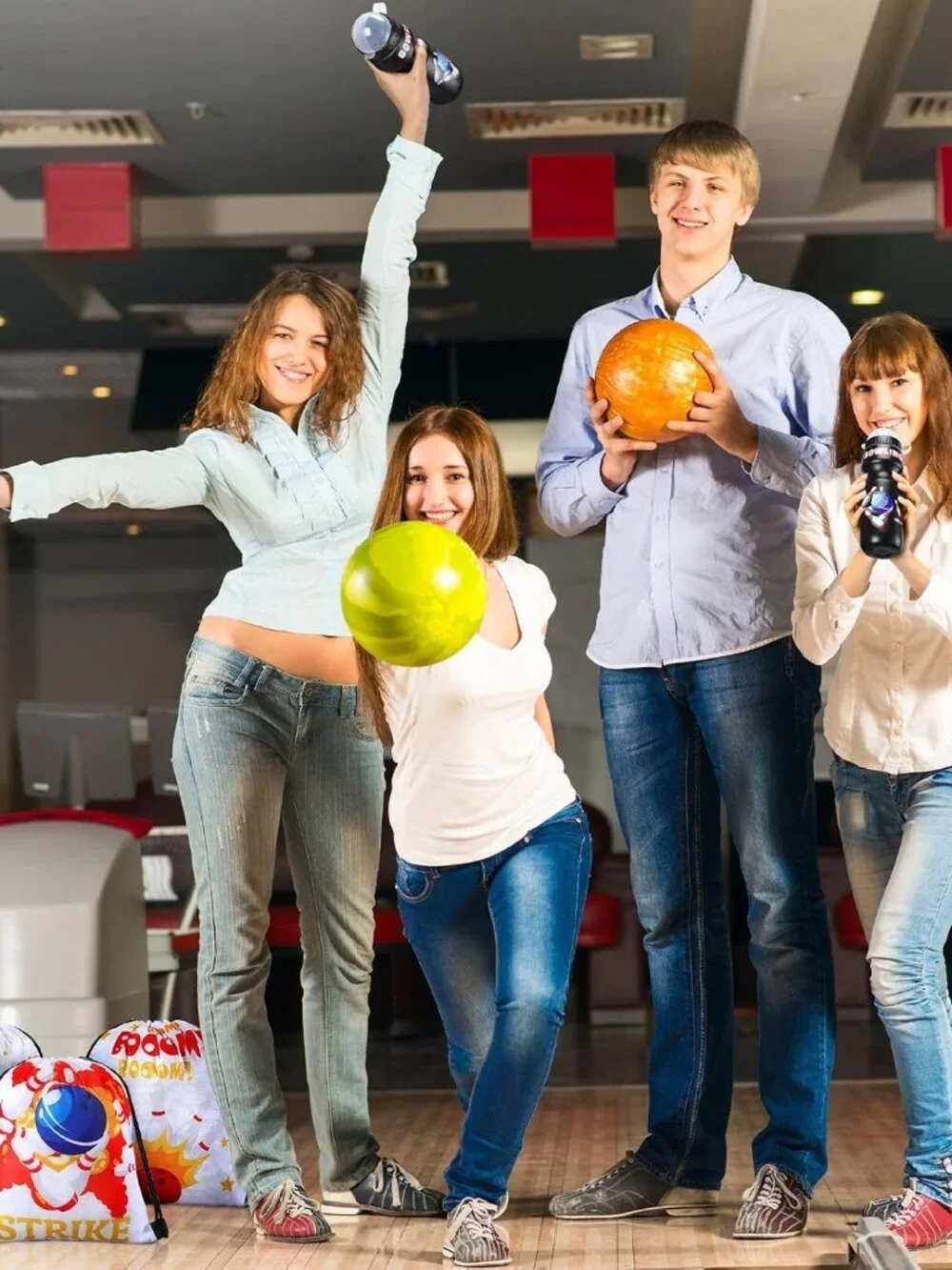 12 Pack Bowling Party Favors Set, Bowling Drawstring Bags & 24 oz Water Bottles,